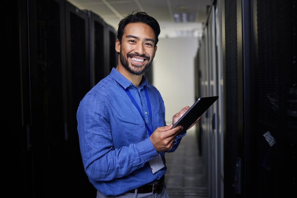 happy man with a tablet