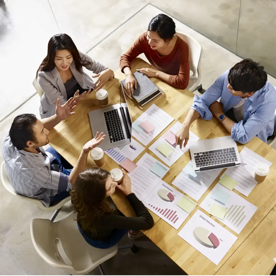 an overhead view of people at a table